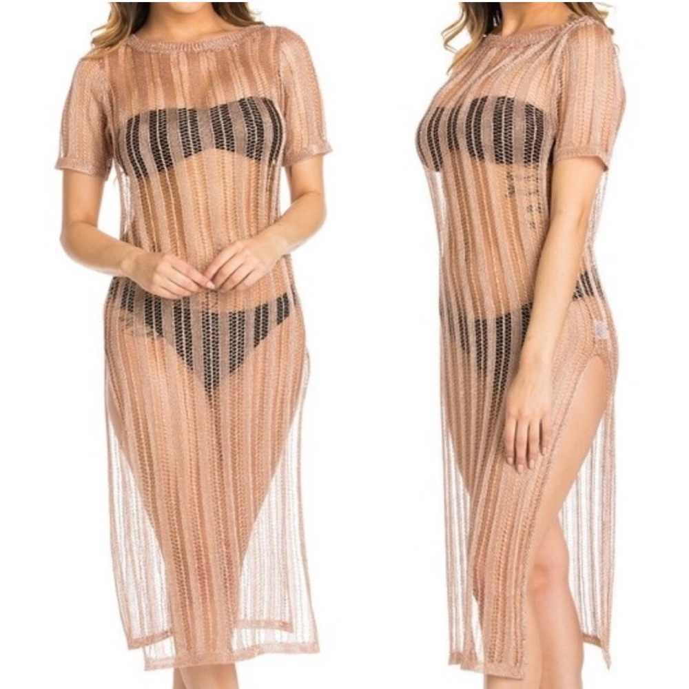 👙 Metallic Rose Gold Chain Link Net Cover-Up Top